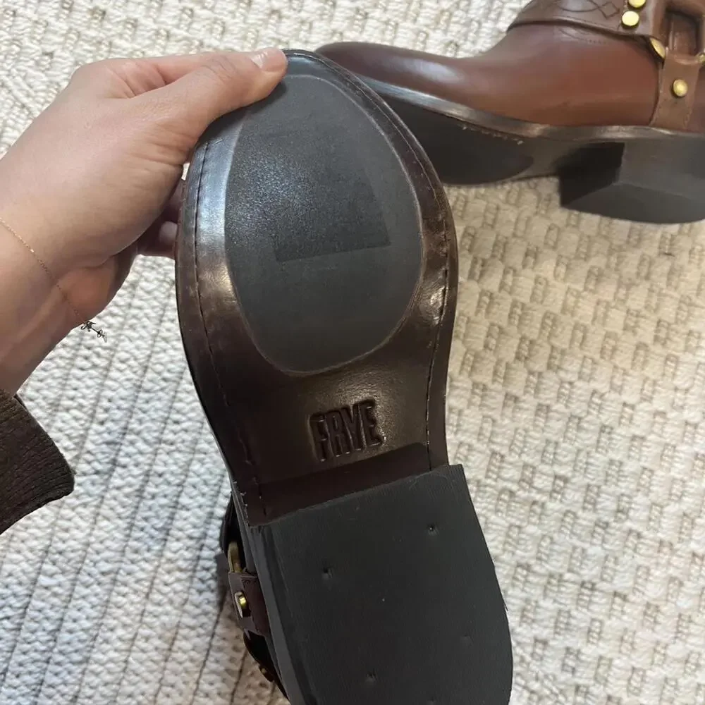 Frye Billy Short Leather Harness Booties in Saddle